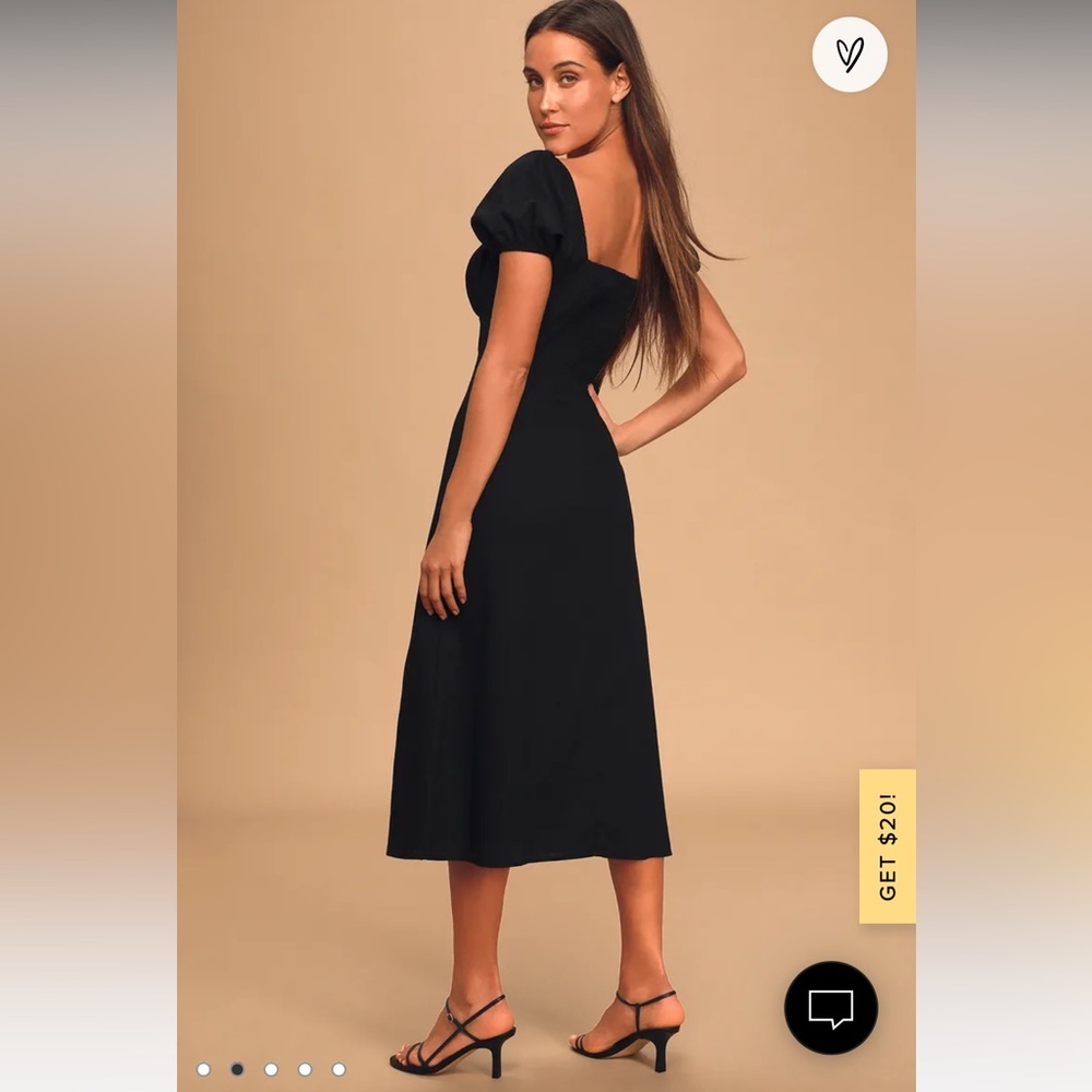LULUS - Dream Of Love Black Puff Sleeve Smocked Midi Dress